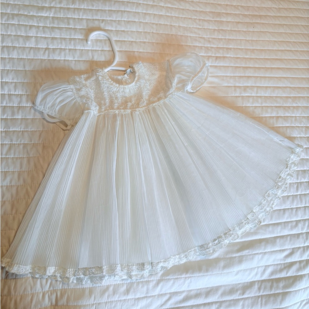 Vintage Carol Joy White Cream Baby Dress Lace and Pleats